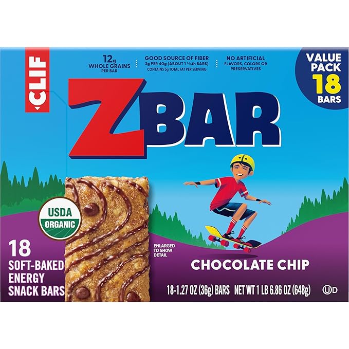 Zbar - Chocolate Chip - Soft-Baked Energy Snack Bars - Non-GMO - 12g Whole Grains - USDA Organic Granola Bars (18 Pack)