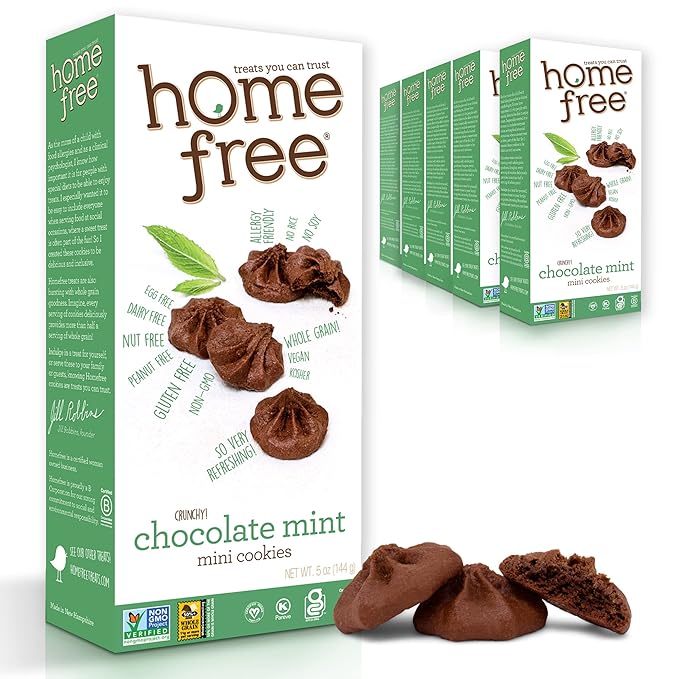 Homefree Chocolate Mint Mini Cookies, Gluten Free, Nut Free, Vegan, School Safe and Allergy Friendly Snack, 5 oz. Box (Pack of 6)