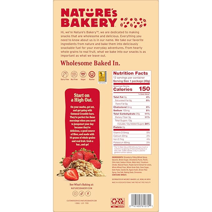 Nature’s Bakery Whole Wheat Fig Bars, Blueberry, Real Fruit, Vegan, Non-GMO, Snack bar, 6 Count (Pack of 6)