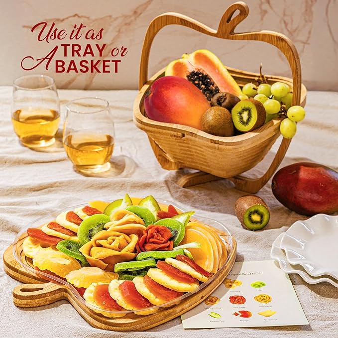 Dried Fruit Gift Basket with Wooden Tray – Healthy Gourmet Snack Box Variety – Holiday Food Tray for Corporate, Sympathy, Birthday & Thank You Gifts (Vegan, Kosher, Gluten‑Free)- Bonnie and Pop