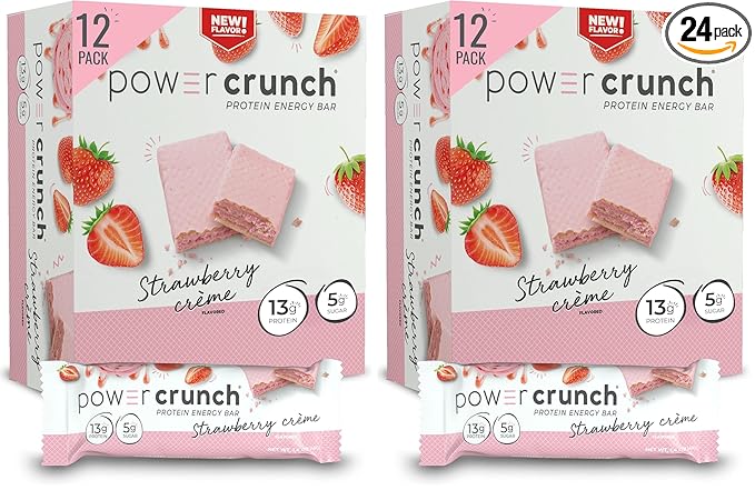 Power Crunch Protein Wafer Bars, High Protein Snacks with Delicious Taste, Strawberry Crème, 1.4 Ounce (12 Count) (Pack of 2)