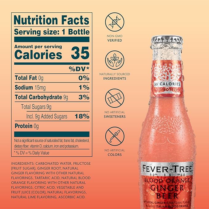 Fever-Tree Blood Orange Ginger Beer – Premium Mixer for Cocktails and Mocktails, 6.8 fl oz Bottles, Pack of 24 – Naturally Sourced, Non-GMO