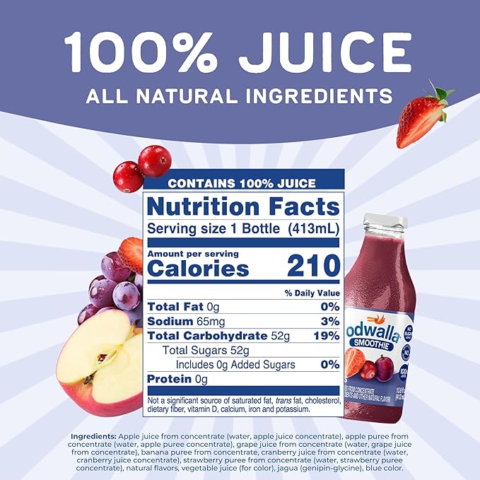 Odwalla Berries Smoothie - Fruit Smoothie Mix Ready to Drink - Juice Blend, No Added Sugar, No Preservatives - 13.9 oz Glass Bottles (12 Pack)