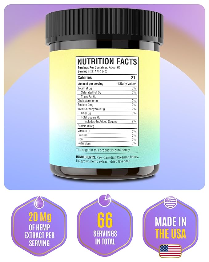 Spun Honey Lavender & Hemp Infused Creamed Honey - OU Kosher Certified - Natural & Pure Blend - No Added Flavors, Independent Testing for Purity and Potency, Whole Ingredients - 11 Oz. Jar