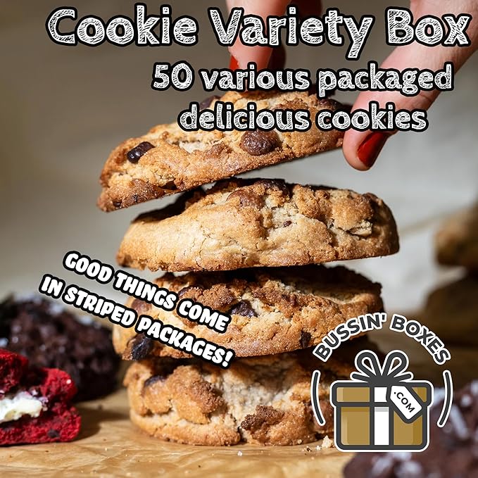 Cookies Variety Pack – Cookie Care Package with Individually Wrapped Cookies for Adults and Kids – Sweet Snack Box for School, Office, or Gifting – 50 Count Assembled by Bussin Boxes