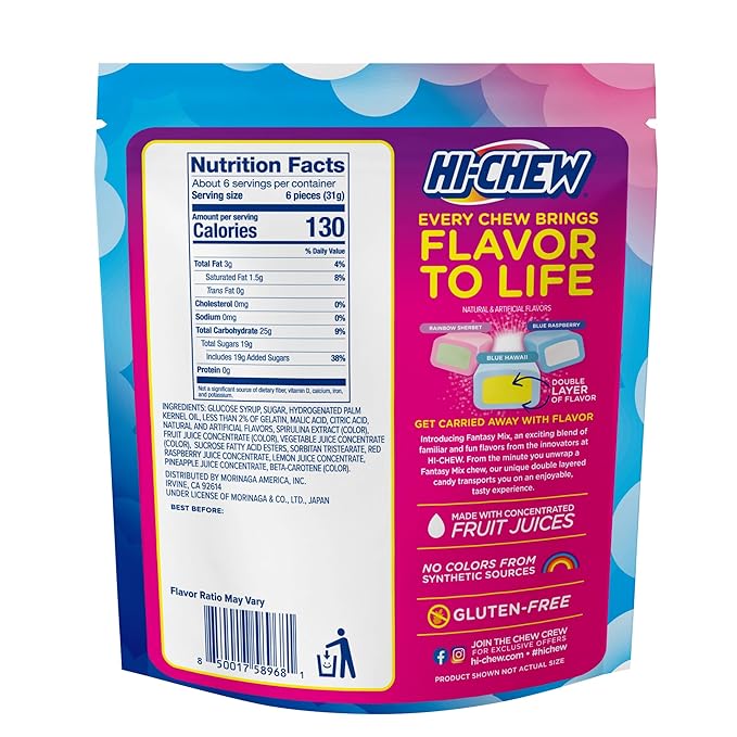 HI-CHEW Fantasy Mix, Pack of 4 Bags - Rainbow Sherbet, Blue Hawaii and Blue Raspberry - Immensely Juicy Flavors - Individually Wrapped Sharing Candy