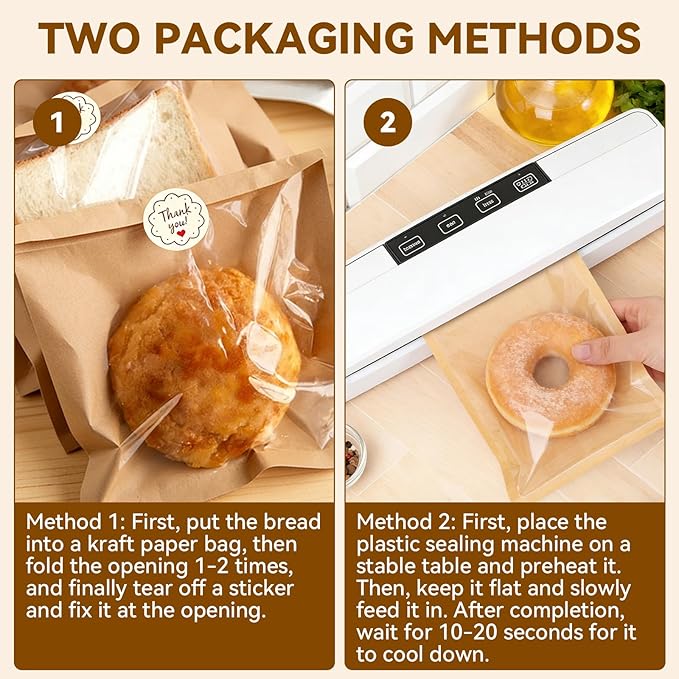 120Pack cookie bags with seal, 5.7x6.5 Inch Small Paper Bakery Bags with Window 140 Pcs Thank You Stickers, Heat Sealable & Grease Resistant for Donut, Treats, Scone, Brownie Packaging