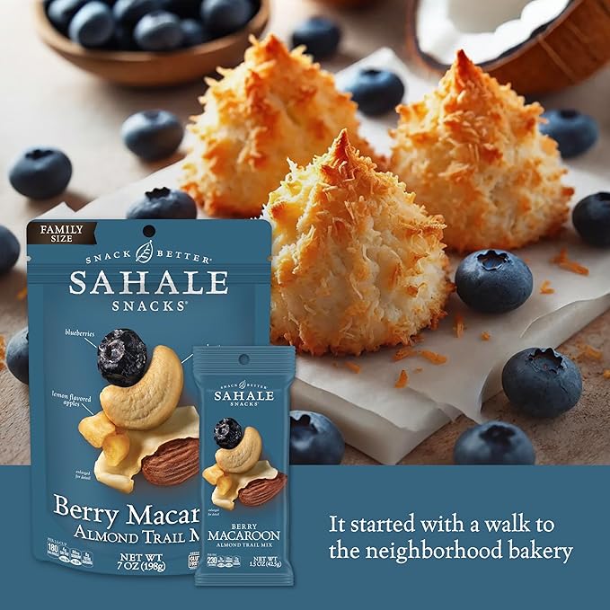 Sahale Snacks Berry Macaroon Almond Trail Mix, 7 oz Pouches (1 Pack) - Dry-Roasted Deluxe Mixed Nuts - Coconut, Blueberries & Apples - Non-GMO, Kosher Trail Mix & Certified Gluten-Free Snacks
