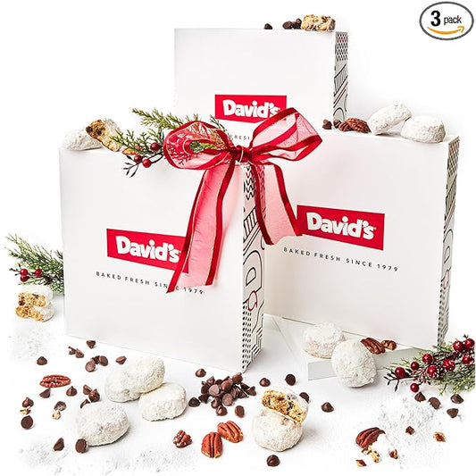 David's Cookies Chocolate Chip Pecan Meltaways Christmas Cookies Gift Box 3 Pack – Soft Butter Cookies with Pecans – 3 lbs Gourmet Holiday Dessert Basket for Celebrations and Special Occasions