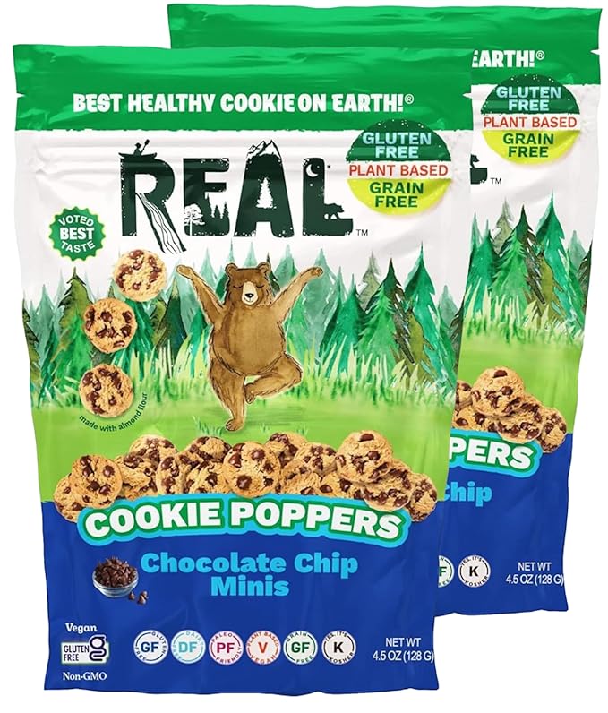 REAL Chocolate Chip Mini Cookie Poppers – Bite-sized Gluten Free Semi Soft Baked Cookies – Dairy Free, Vegan, Kosher, Paleo – Delicious Mini Chocolate Chip Cookies (4.5 oz, 2 Pack)