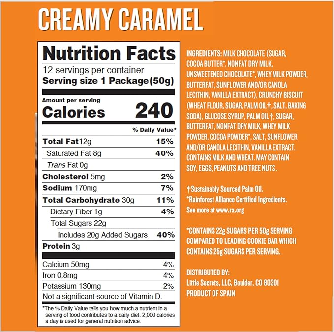 Little Secrets Milk Chocolate Caramel Cookie Bars | 1 Twin Pack | Made in Europe | Nothing Artificial & No Sugar Alcohols | Sustainable Cocoa | 1.8 Ounce, Pack of 1
