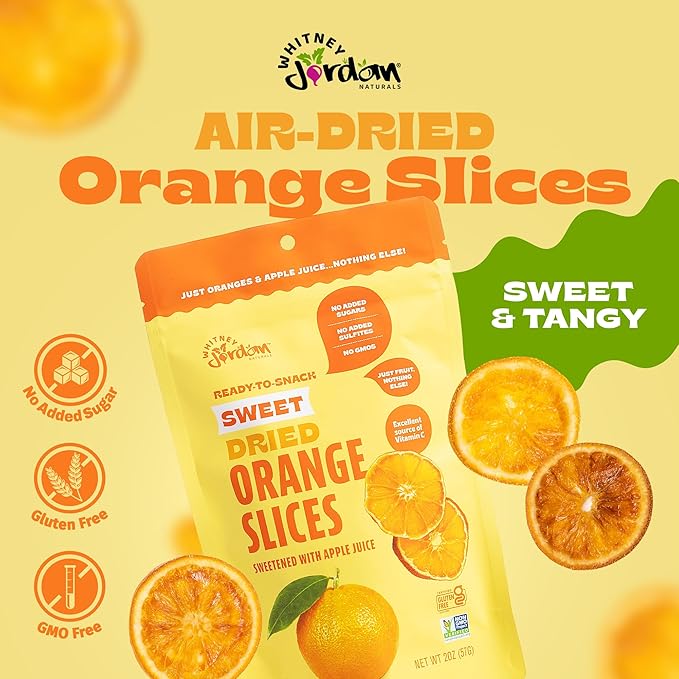 Whitney Jordan Naturals Air-Dried Orange Slices 2 Oz, Pack of 10 - Dried Fruit Snack Made from Real Oranges - Gluten-Free, Vegan, Chewy Real Fruit for Healthy Snacking On-the-Go