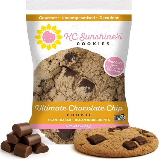 KC Sunshine’s Chocolate Chip Cookies (Pack of 6) – Gluten Free Snacks - Dairy Free, Nut Free, Vegan Friendly & Plant Based – Gluten Free Cookies Individually Wrapped