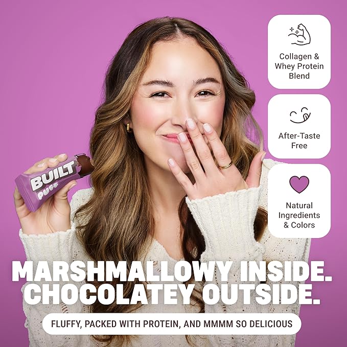 Built Bar, Puff Protein Bars, Churro Puff, 17g Protein Snacks, On-The-Go Bars, Only 140 Calories & 7g Sugar, Collagen, Gluten Free, 12 Count