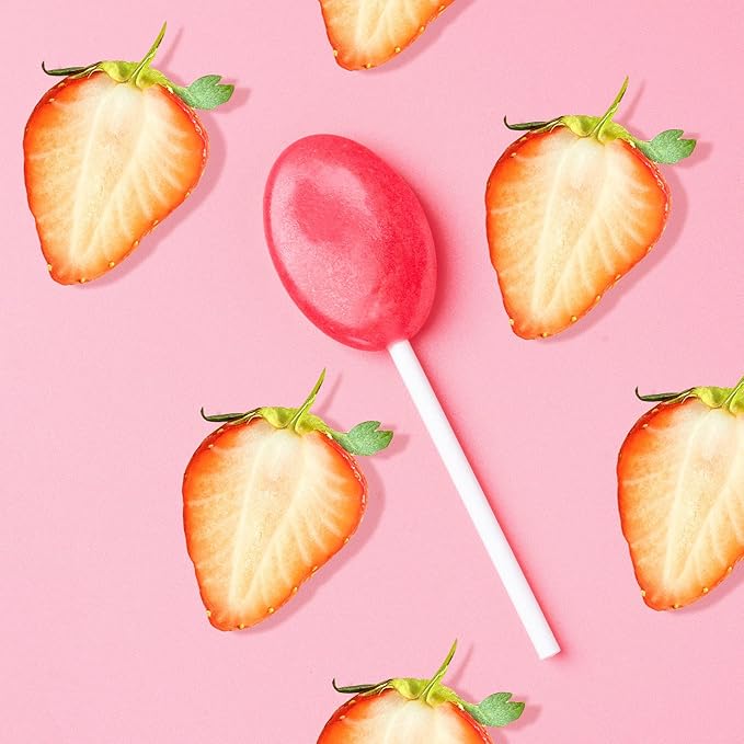 DC24 DAILY CARE Sugar Free Lollipops with Vitamin C, Healthy Suckers with Xylitol, Fruit Flavored Hard Candy for Kids, Non-GMO, Gluten Free, Strawberry, 24 Count