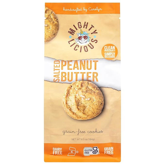MIGHTYLICIOUS Salted Peanut Butter Cookies – Gluten-Free, Dairy-Free, Allergen Friendly, Kosher, Grain-Free, Preservative-Free – Snack Option for a Guilt-Free Treat - 6.5 Oz (1 Pack)
