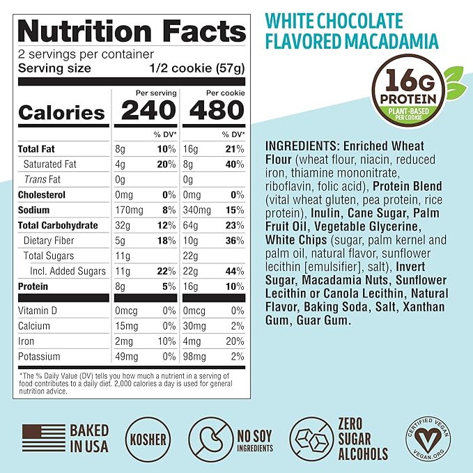 Lenny & Larry's Complete Protein Cookie, [White Chocolate Flavored Macadamia], Chewy Soft Baked, 16g Plant Protein, Vegan, Non-GMO, High Fiber, [4 Ounce]Cookie (Pack of 12)