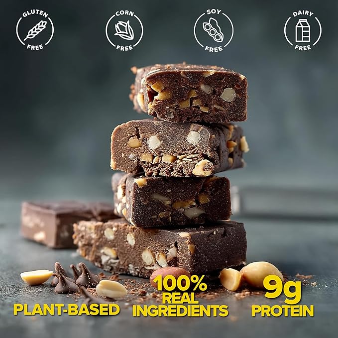 NEOBAR Fruit and Nut Bars - Plant-Based Vegan Snack Bars, Gluten Free Dairy Free Snacks, No Preservatives, No Refined Sugars Added, Non-GMO | Peanut & Chocolate, 9g Protein,12 Count
