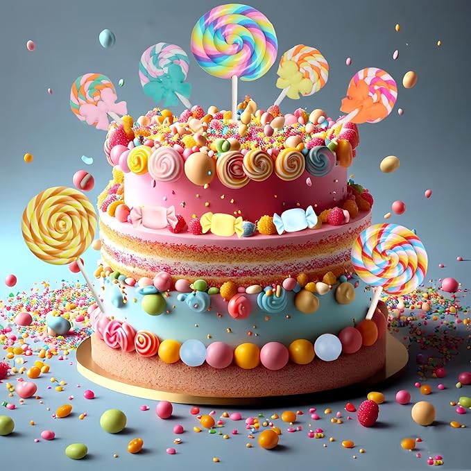 Candyland Cupcake Toppers Lollipop Cake Decoration Candy Party Decorations Colorful Candy Bow Cupcake Toppers
