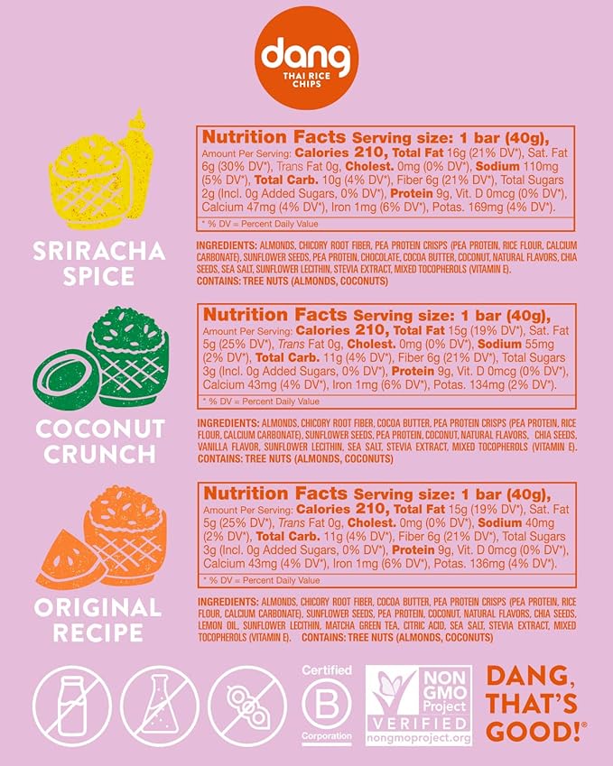 DANG Sticky Rice Chips | 3 Flavor Variety | 24 Pack | Vegan, Gluten Free, Non Gmo Rice Crisps, Healthy Snacks Made With Whole Foods | 3.5 Oz Bags