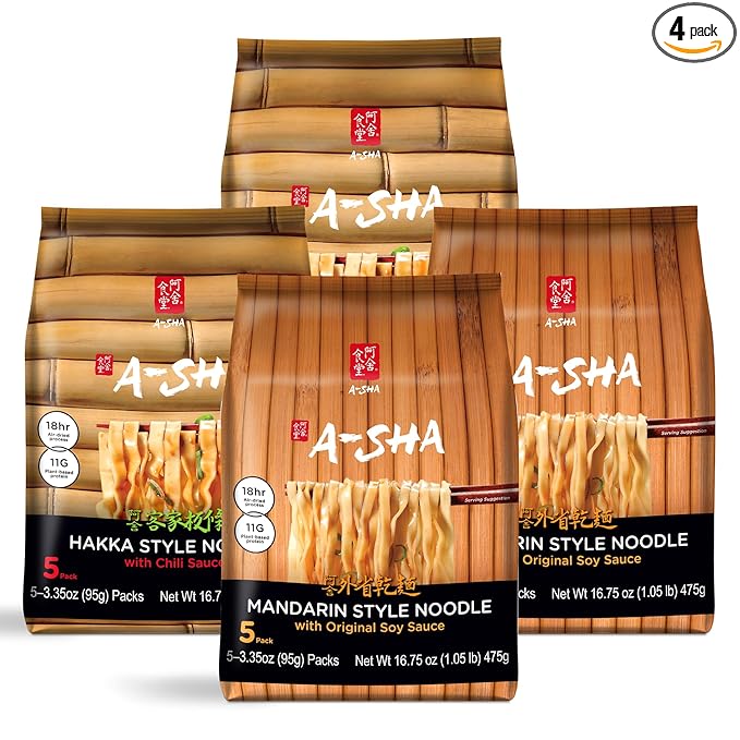 A-Sha Healthy Asian Instant Noodles with Sauce Pack | Pantry Variety Bundle | Vegan, Air Dried, High Protein | Great For Ramen, Stir Fry, Wok | 2 Flavors, 20 Packs