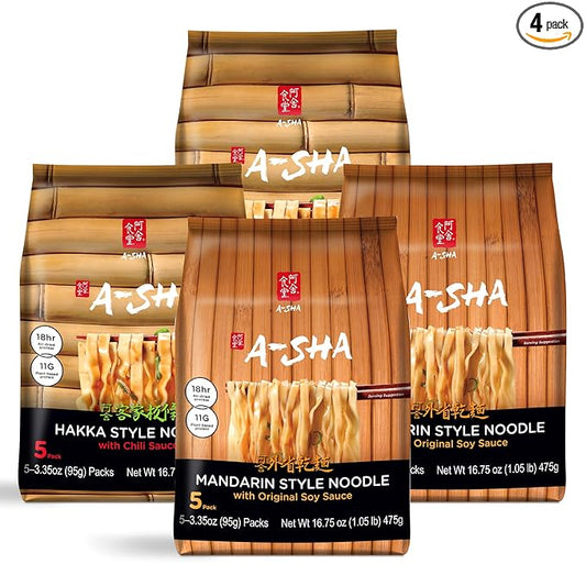 A-Sha Healthy Asian Instant Noodles with Sauce Pack | Pantry Variety Bundle | Vegan, Air Dried, High Protein | Great For Ramen, Stir Fry, Wok | 2 Flavors, 20 Packs