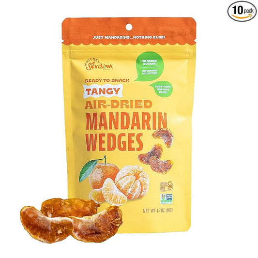 Whitney Jordan Naturals Air-Dried Mandarin Wedges 2 Oz, Pack of 10 - Dried Fruit Snack - Contains 6 Mandarins - No Sugar Added, Gluten-Free, Vegan, Chewy Real Fruit for Healthy Snacking On-the-Go