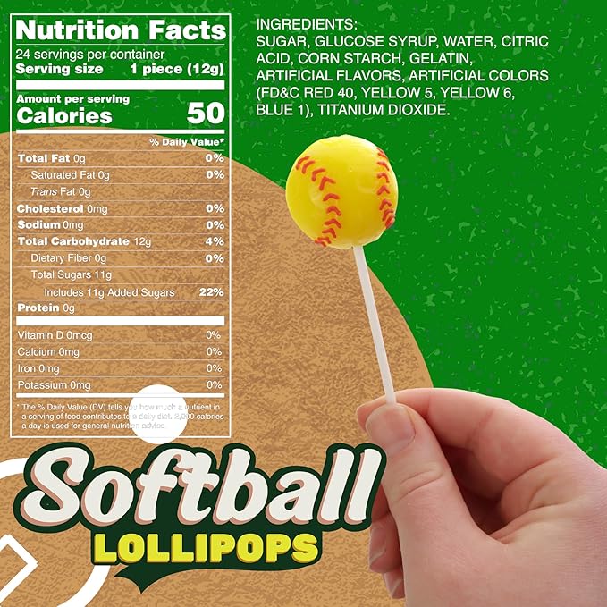 Softball Shaped Lollipops, Individually Wrapped Candy Suckers, Perfect Team Party Treats, Strawberry Flavored, 24 Count