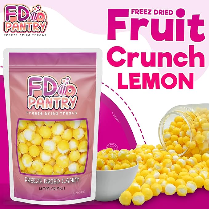 Freeze Dried Sour Lemon Crunchy Candy - 5 oz Unique Candies Delight Crunchy Treat Snack Gift Sour Heads Citrus