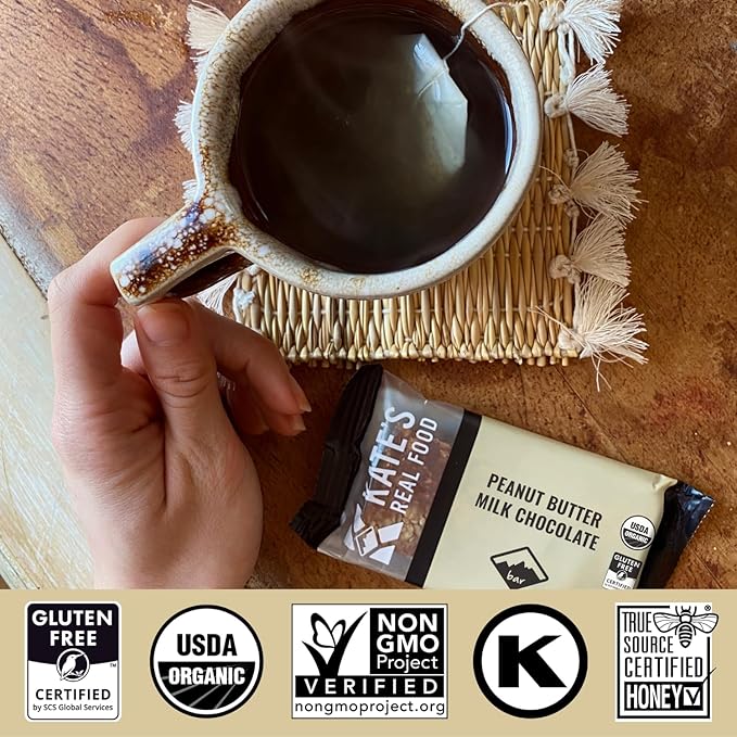 Kate’s Real Food Organic Granola Bars - Peanut Butter Milk Chocolate (2.2 oz, Pack of 12) Organic Energy Bars with Gluten Free Oats - Non GMO, Soy Free, Whole Grains, and All Natural - Healthy Snacks