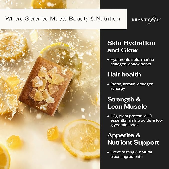 Beauty f(x) Protein Beauty Bites – Collagen Bars – Lemon Ginger Turmeric Collagen Protein Bars for Women – 10g Protein, 110 Calories, No Added Sugar – Supports Skin, Hair, and Nails