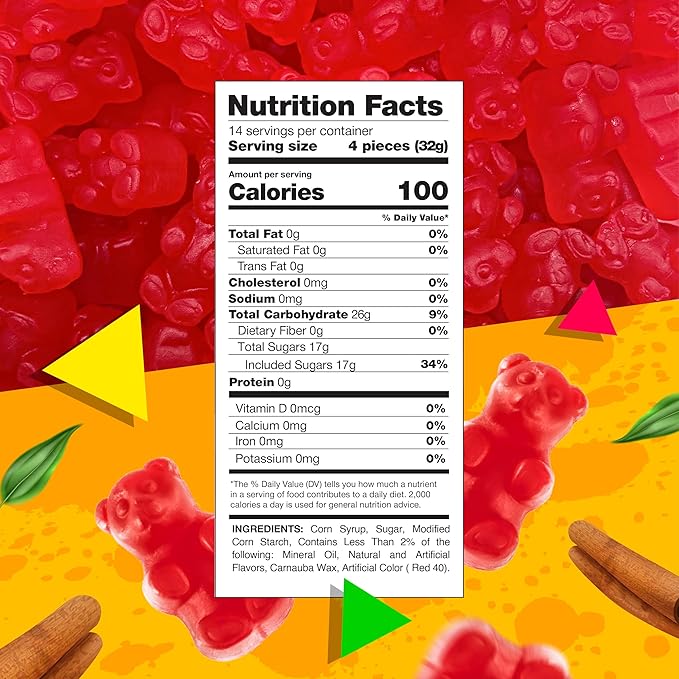 JuJu Bears | 1 Pound Bag | Cinnamon Valentines Candy | Red Cinnamon Bears | Gelatin Free Sweet and Spicy Gummies | Old Fashioned Chewy Treats for Holiday Party Buffets