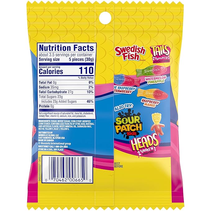 SWEDISH FISH Tails 2 Flavors in 1 Soft & Chewy Candy, 12 - 3.6 oz Bags