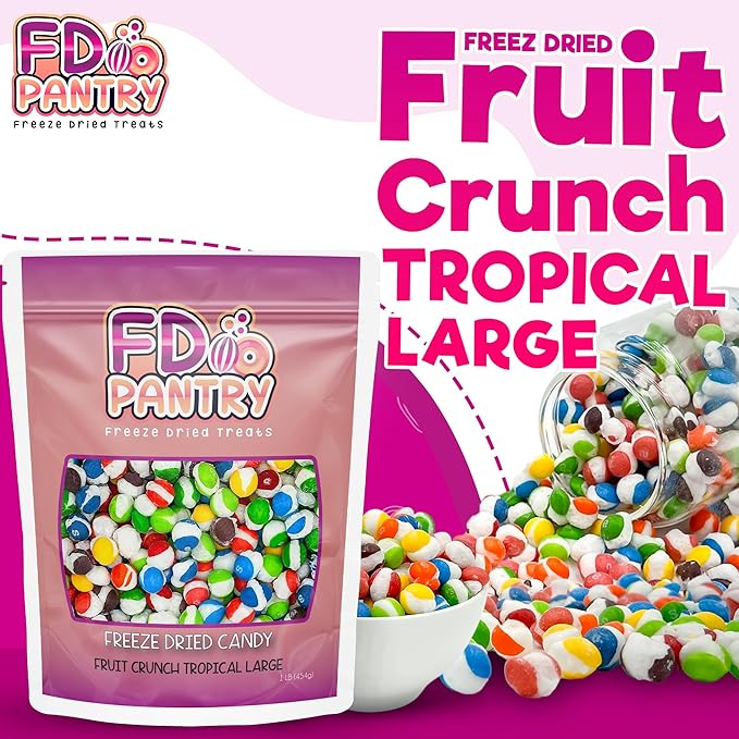 Fruit Crunch Tropical Freeze-Dried Candy, 16 oz, Tropical Fruit Flavors, Large Pouch, Ideal Gift Snack Treat