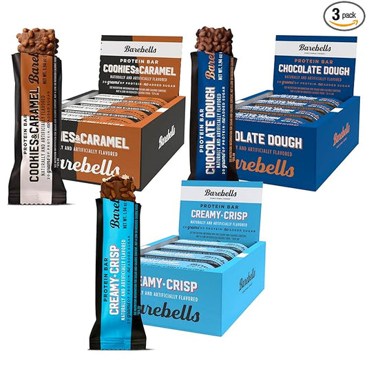 Barebells Starter Pack (3 Mix Pack) – 36 Total Bars, High Protein Snacks, with 20g Protein & No Added Sugar – On-the-Go Breakfast or Post-Workout Treat, Cookies and Caramel, Creamy Crisp, Brownie Dough