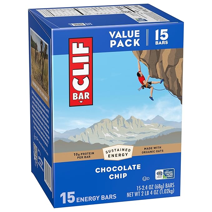 CLIF BAR - Energy Protein Bars - Chocolate Chip - Made with Organic Oats - Energy Bars - Non-GMO - (15 Pack)