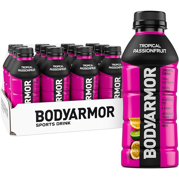BODYARMOR Sports Drink, Tropical Passionfruit, Electrolyte Drink Hydration, 16 Fl Oz Bottles (12 Pack), Flavored Coconut Water with B Vitamins & Antioxidants