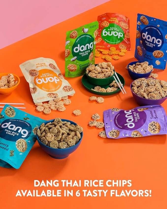 DANG Sticky Rice Chips | Sriracha Spice | 4 Pack | Vegan, Gluten Free, Non Gmo Rice Crisps, Healthy Snacks Made With Whole Foods | 3.5 Oz Bags