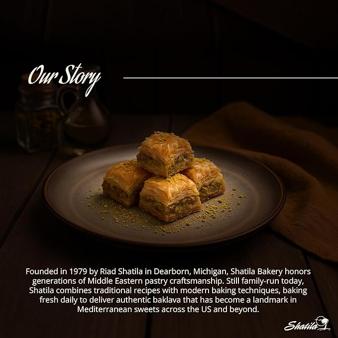 Shatila Food Products Baklawa, Pistachio Baklava Pastry, Mediterranean Sweets Arabic Desserts, 28-30 Pieces