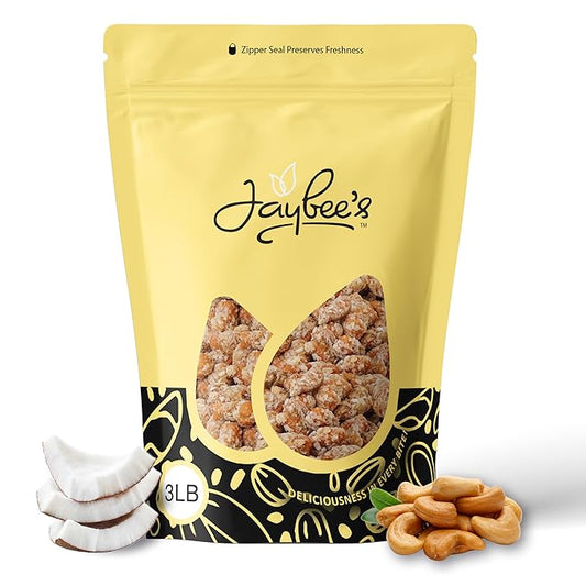 Coconut Toffee Cashews 3 Pound Resealable Pouch | Gourmet Holiday Snack, Perfect for Gifting, Stocking Stuffers & Festive Treats | Jaybee's Nuts
