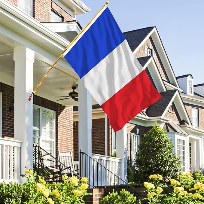 AhfuLife French Flag 3 x 5 Ft France Flag, Large France National Flags for Outside - Double Side with Brass Eyelets for Olympic Party Decorations, Bar Garden Street Decoration Indoor Outdoor