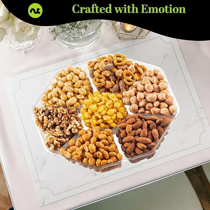 NUT CRAVINGS - Valentines Day Mixed Nuts Gift Basket in Red Gold Classic Box (7 Assortments, 1 LB) Treats for Adults, Food Arrangement, Healthy Snack Care Package, Kosher