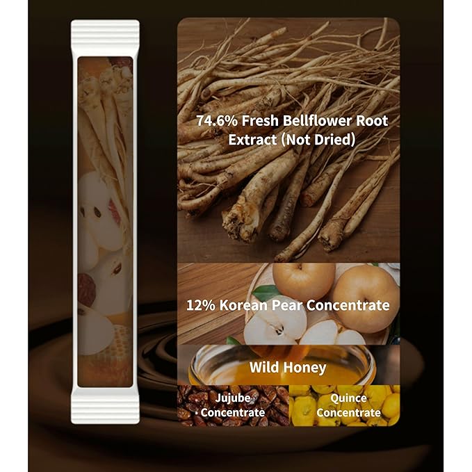 ChunhoNcare Korean Pear and Bellflower Root Juice (10ml × 30sticks), 100% Korean Balloonflower, with Honey, Quince & Jujube, Traditional Korean Drink, Easy-Cut Stick Pouch