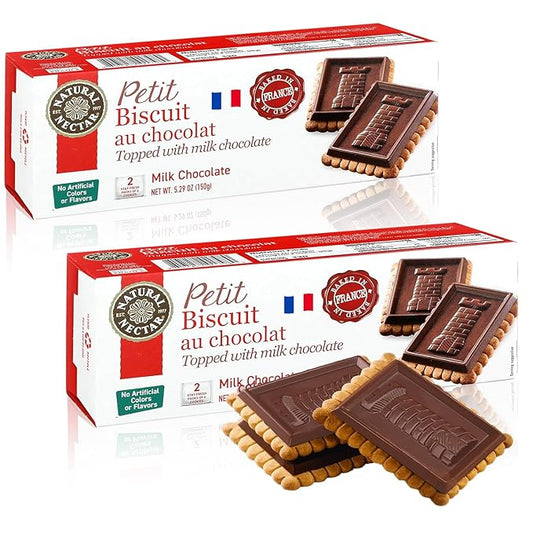 Natural Nectar Petit Biscuit Milk Chocolate – 2 Pack (2 × 5.29 oz) – Crisp European-Style Biscuits Covered in Smooth Milk Chocolate; Snack Cookies for Coffee, Tea & Desserts