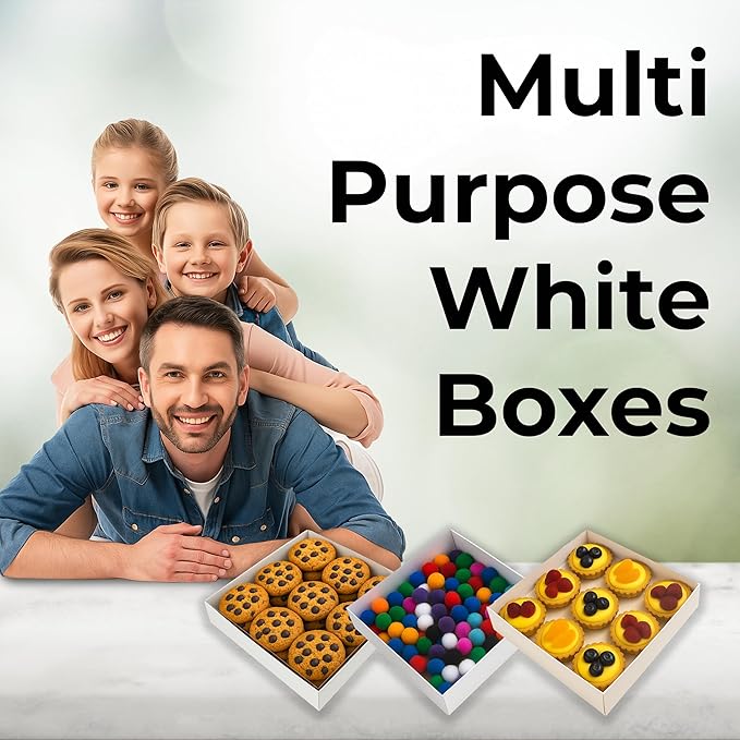 Diakarma Gift Boxes with Clear Cover, Bakery Treat Boxes for Small Cakes, Cookies, Desserts, Donuts, Pastries, Gifts, and Party Favors – Durable & Elegant (10 Pieces White Kraft, 6"x6"x1.2")