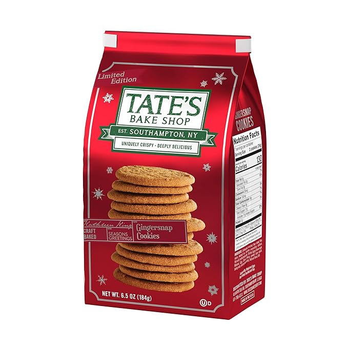 Tate's Bake Shop Gingersnap Cookies, Limited Edition Holiday Cookies, 4 - 7 oz Bags