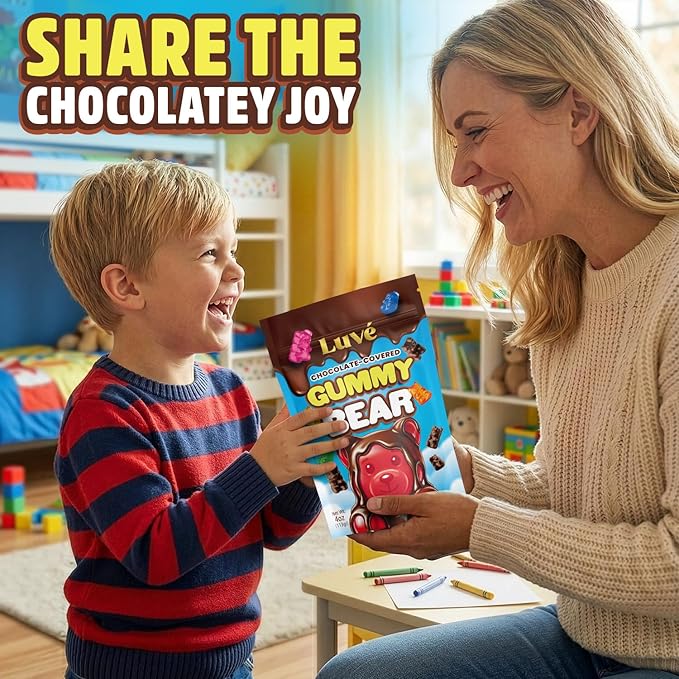Luve Chocolate Covered Gummy Bears, 3 Packs of Milk Chocolate Gummy Bears 4oz Bags Each, Sweet Bear Chocolates with Perfect Texture in Every Bite, For Kids and Adults