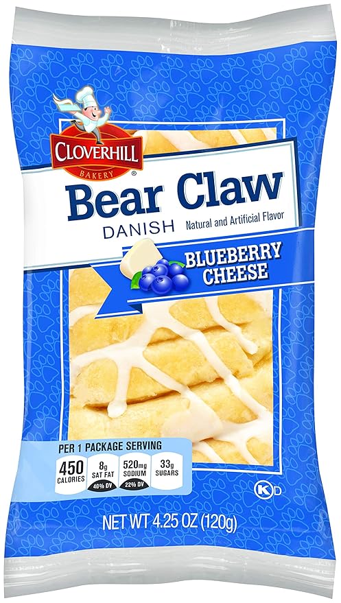 Cloverhill Danish Fruit Pastry Variety Pack | Strawberry, Cherry, Blueberry and Apple Bear Claws | Pack of 12