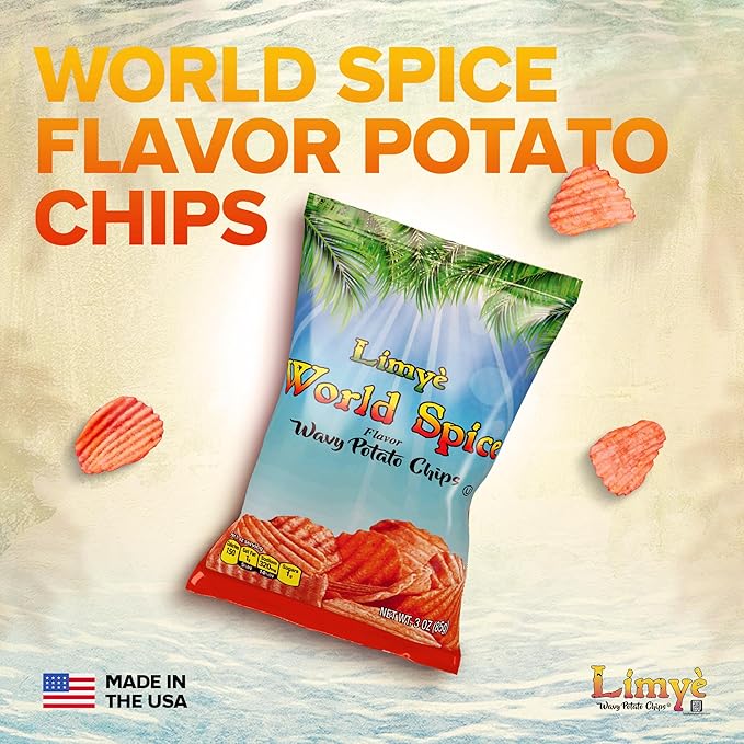 Limyè Potato Chips, World Spice Flavor, Kosher Certified, Allergen Free, Non-GMO, Gluten-free, Vegan potato chips, 3 Oz (24Pack)