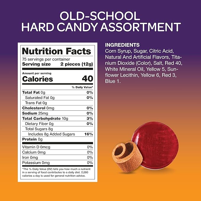 Old School Hard Candy Mix - 2 Pound Bulk Pack (150 Count) - Hard Candy Individually Wrapped for Nostalgic Holiday Buffets, Office Bowls and Gifting